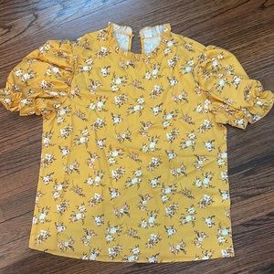 Floral print ruffle puff short sleeve casual blouse